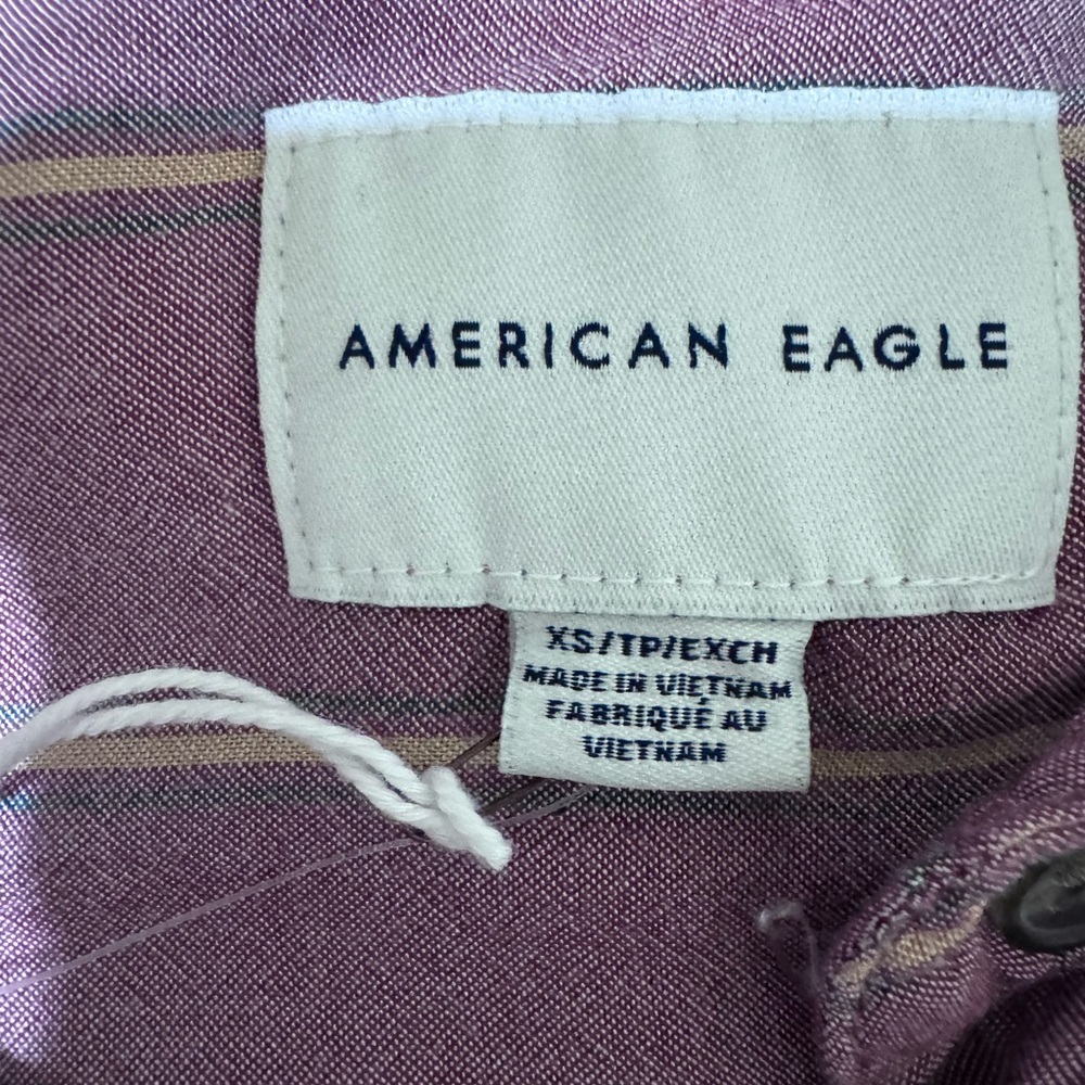 American Eagle Outfitters Burgundy Striped Button-Down Shirt - Picture 6 of 7